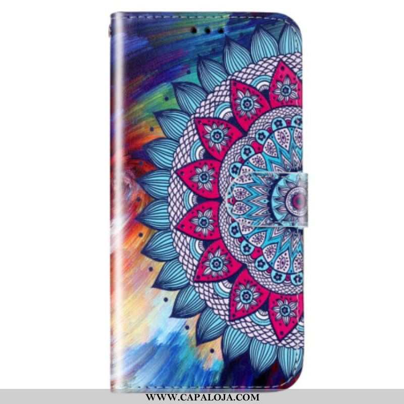 Capa Flip Para Samsung Galaxy S23 Plus 5G De Cordão Mandala De Tiras Coloridas