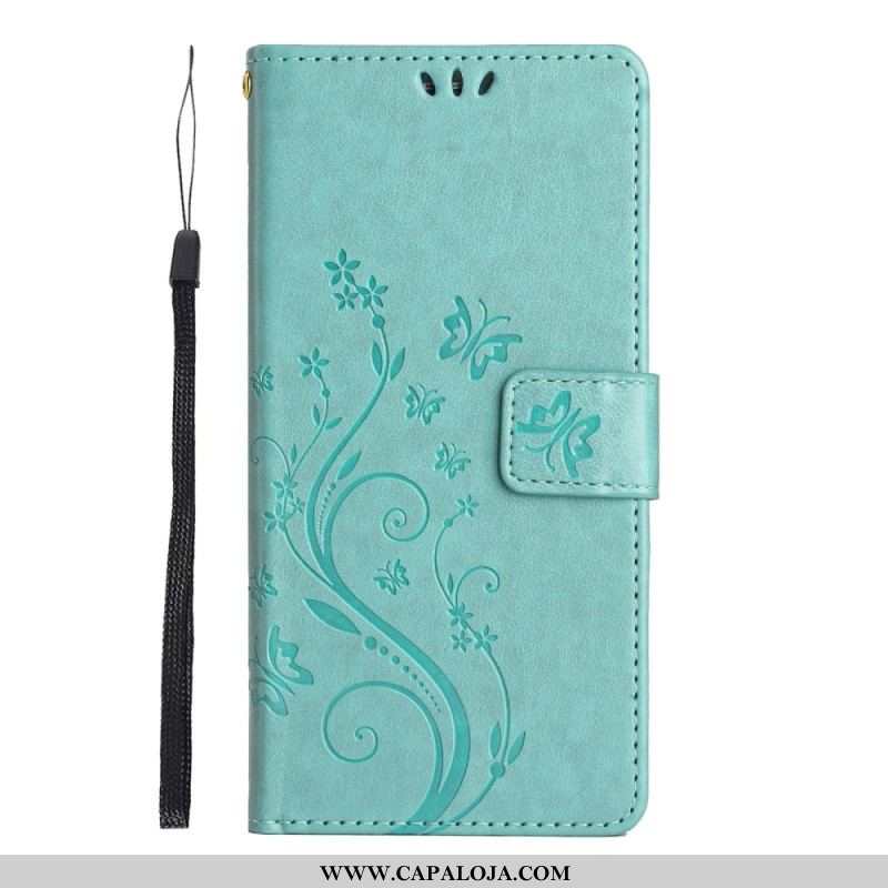 Capa Flip Para Samsung Galaxy S23 Plus 5G De Cordão Strappy Floral