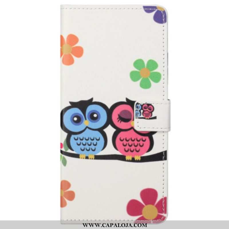 Capa Flip Para Samsung Galaxy S23 Plus 5G Par De Corujas