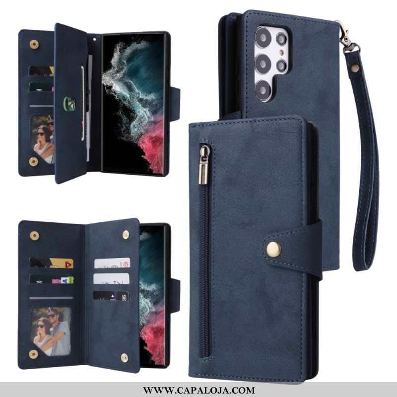 Capa Flip Para Samsung Galaxy S23 Ultra 5G Multi-cartões E Carteira