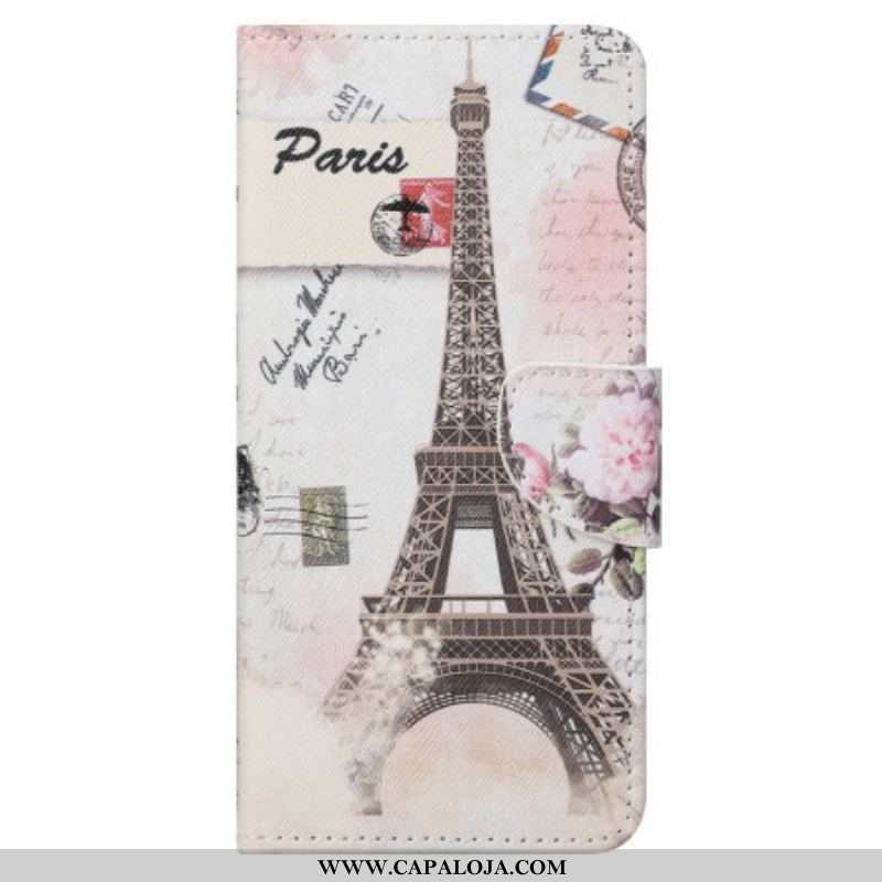 Capa Flip Para Samsung Galaxy S23 Ultra 5G Torre Eiffel Antiga