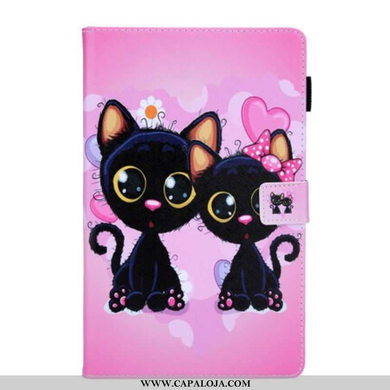 Capa Flip Para Samsung Galaxy Tab A7 Lite Casal De Gatos