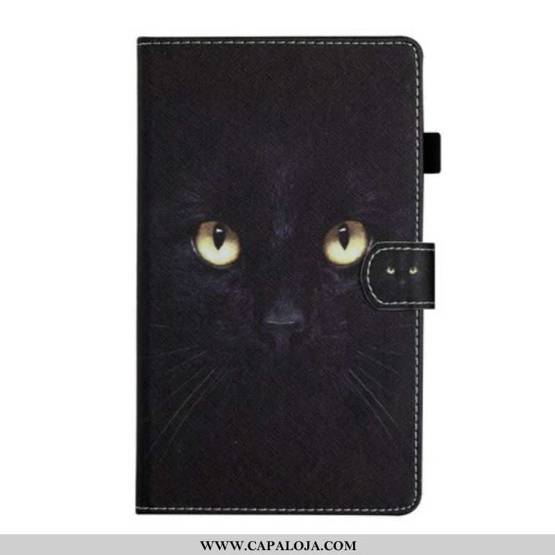 Capa Flip Para Samsung Galaxy Tab A7 Lite Olhos De Gato Preto