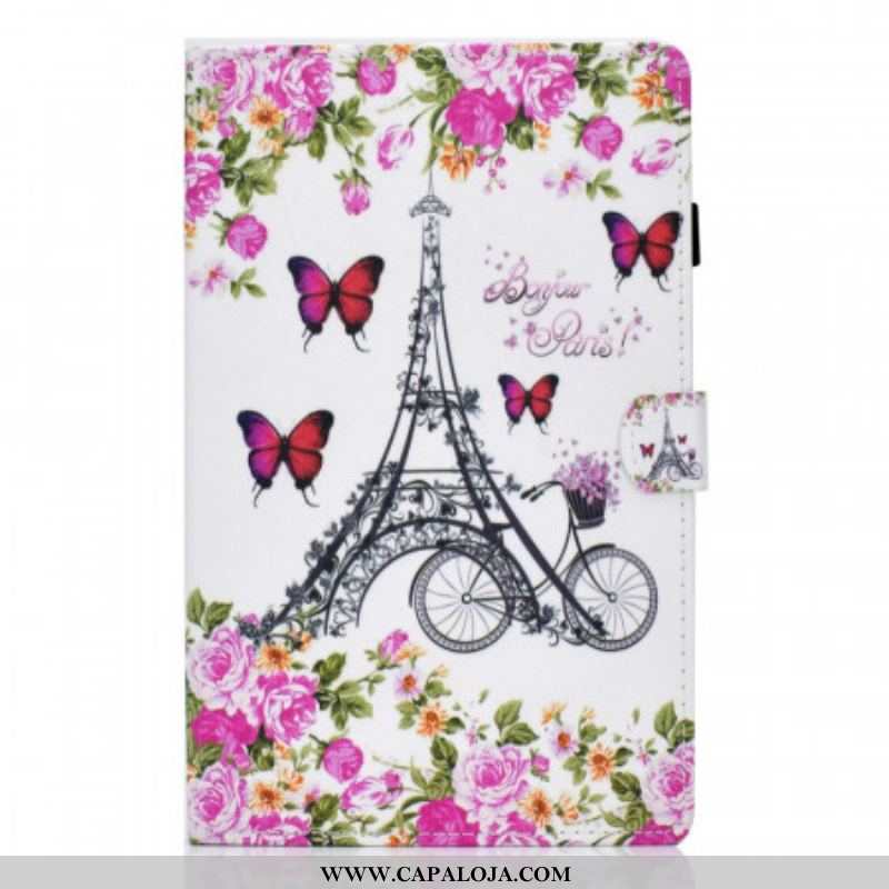 Capa Flip Para Samsung Galaxy Tab A8 (2021) Bicicleta Torre Eiffel