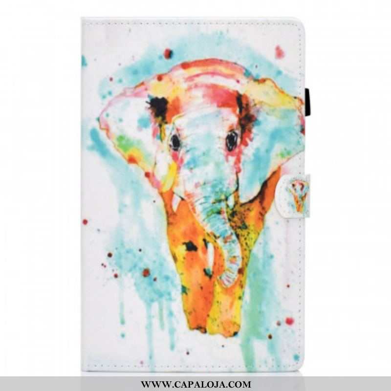 Capa Flip Para Samsung Galaxy Tab A8 (2021) Elefante Aquarela