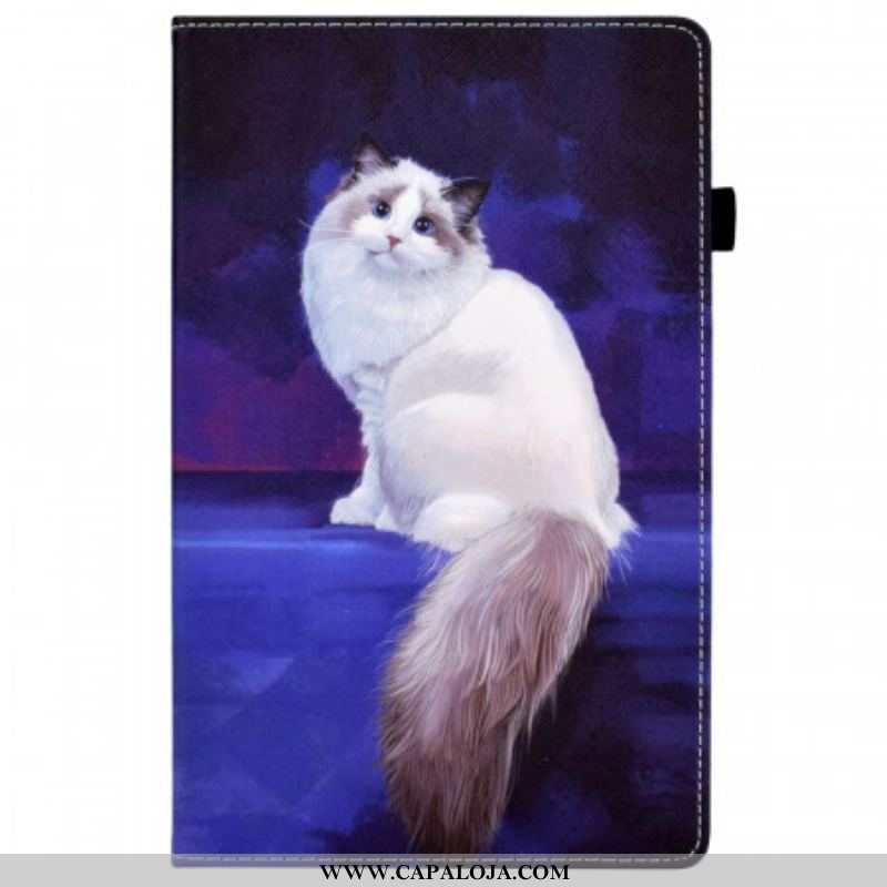 Capa Flip Para Samsung Galaxy Tab A8 (2021) Gato Branco