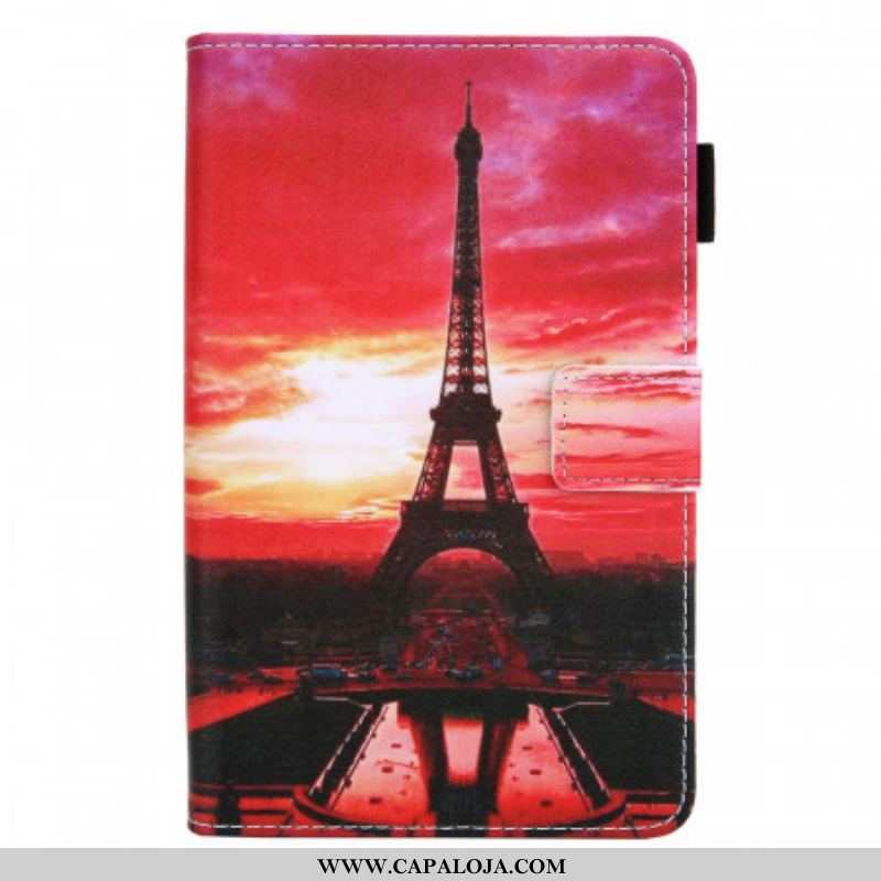 Capa Flip Para Samsung Galaxy Tab A8 (2021) Pôr Do Sol Torre Eiffel