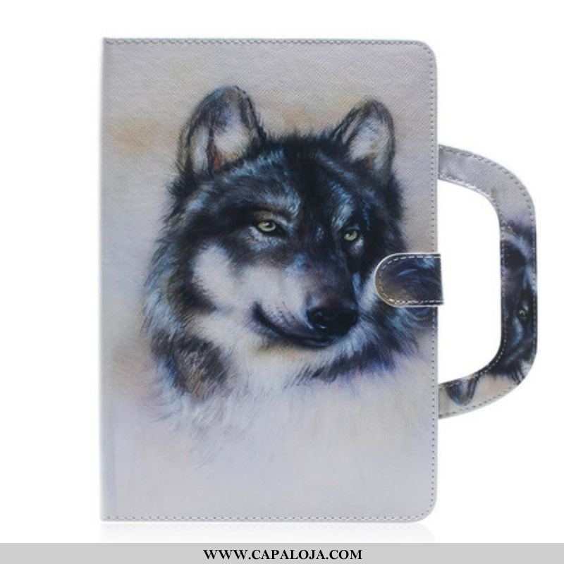 Capa Flip Para Samsung Galaxy Tab S8 / Tab S7 Lobo Com Alça