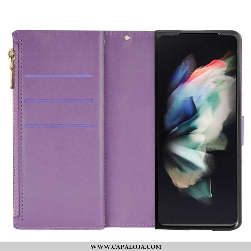 Capa Flip Para Samsung Galaxy Z Fold 4 Ultra Lantejoulas Com Alça