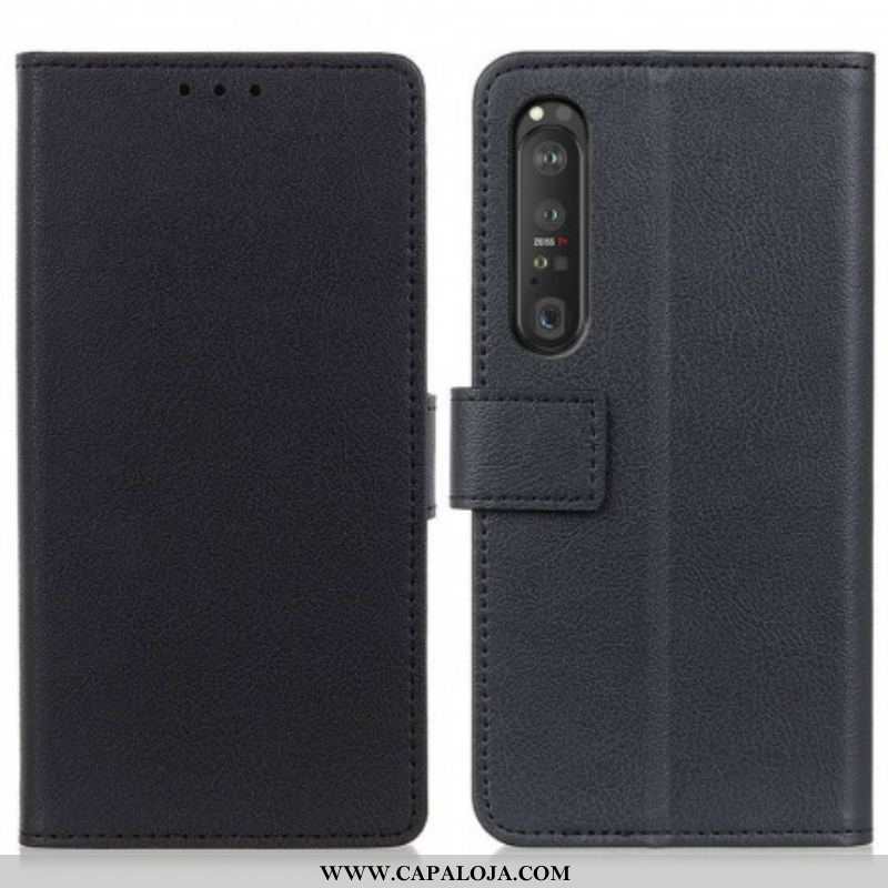 Capa Flip Para Sony Xperia 1 III Couro Falso Clássico