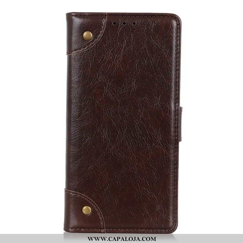 Capa Flip Para Sony Xperia 1 IV Couro Napa Estilo Com Rebites