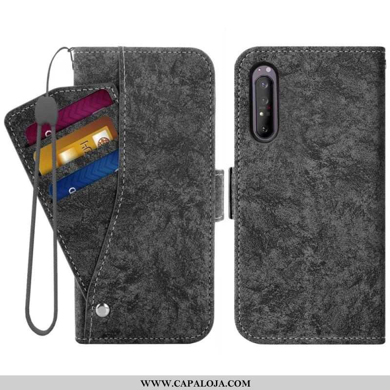 Capa Flip Para Sony Xperia 1 IV Efeito De Couro Com Suporte De Cartão Giratório