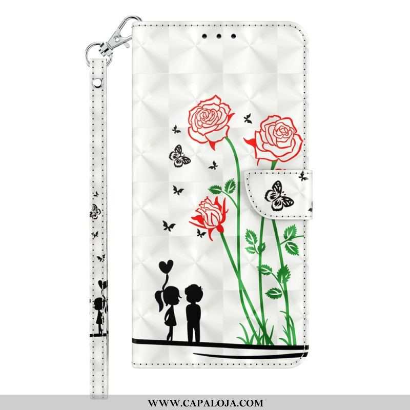 Capa Flip Para Sony Xperia 1 IV Rosas Com Cordão