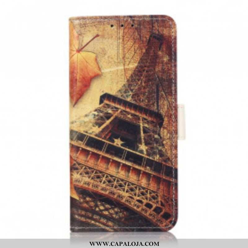 Capa Flip Para Sony Xperia 5 III Torre Eiffel No Outono