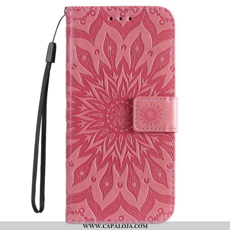 Capa Flip Para Sony Xperia 5 IV Mandala Sol Com Cordão