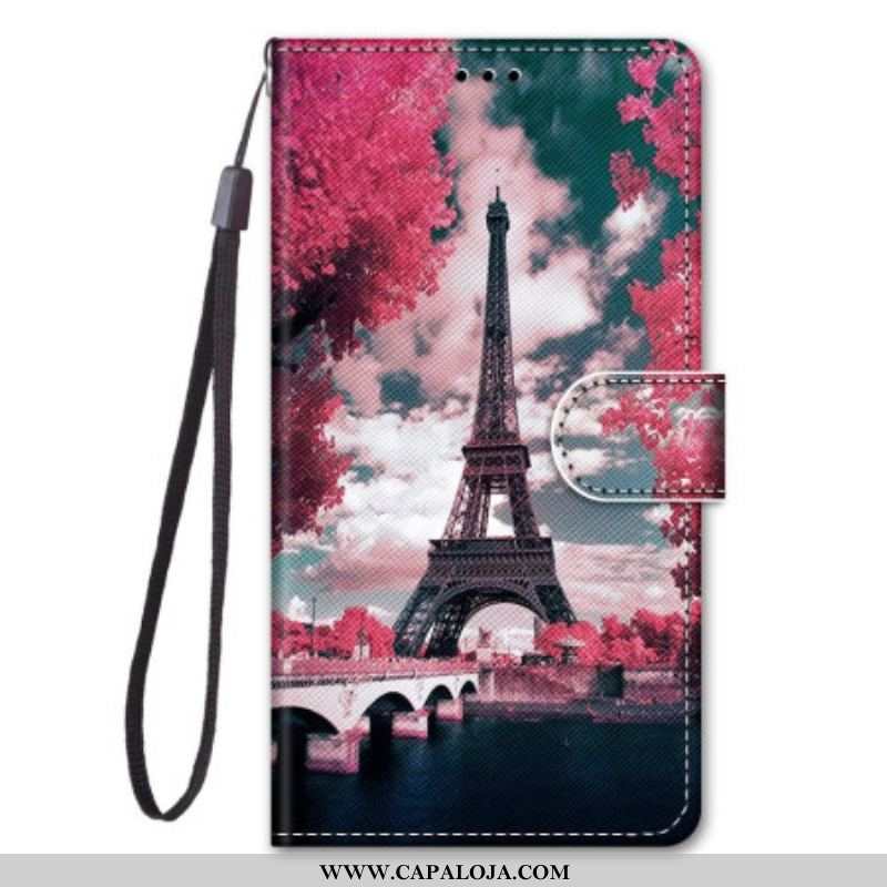 Capa Flip Para Xiaomi 12 / 12X De Cordão Torre Eiffel Com Alça