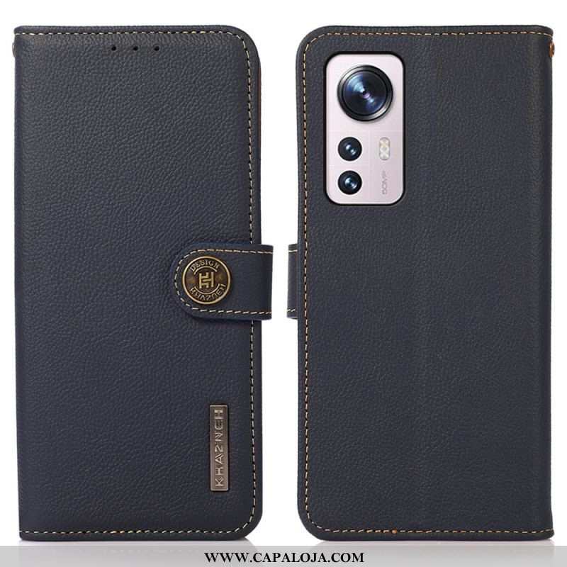 Capa Flip Para Xiaomi 12 / 12X Khazneh Rfid Couro Genuíno