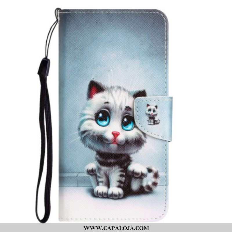 Capa Flip Para Xiaomi 12T / 12T Pro De Cordão Gato De Olhos Azuis Strappy