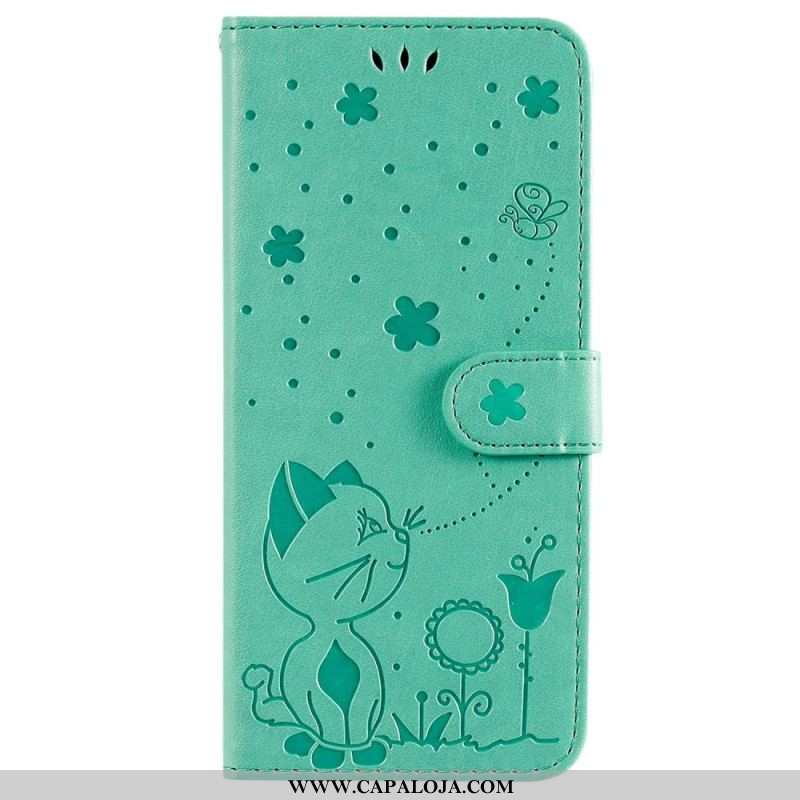 Capa Flip Para Xiaomi 12T / 12T Pro Gato E Abelhas