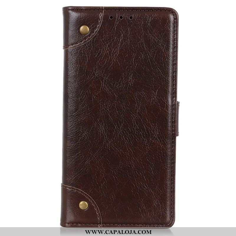 Capa Flip Para Xiaomi 12T / 12T Pro Rebites Vintage Estilo Couro Napa