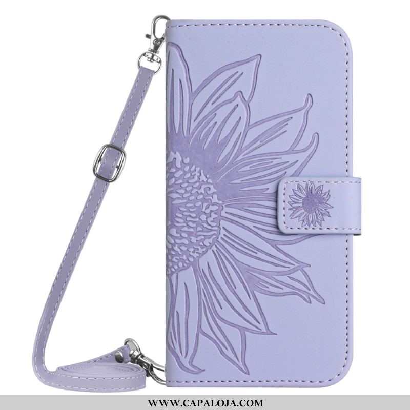 Capa Flip Para Xiaomi 13 Lite Flor Com Alça De Ombro