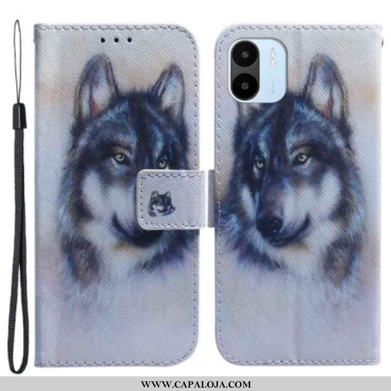 Capa Flip Para Xiaomi Redmi A1 Aquarela Lobo