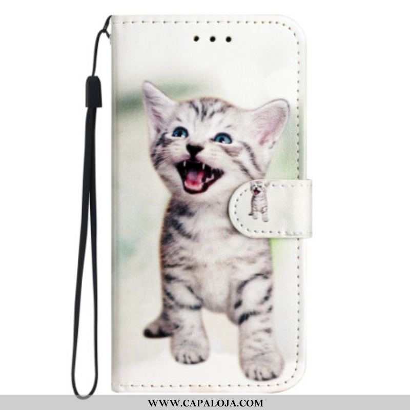 Capa Flip Para Xiaomi Redmi A1 De Cordão Gatinho Com Alça