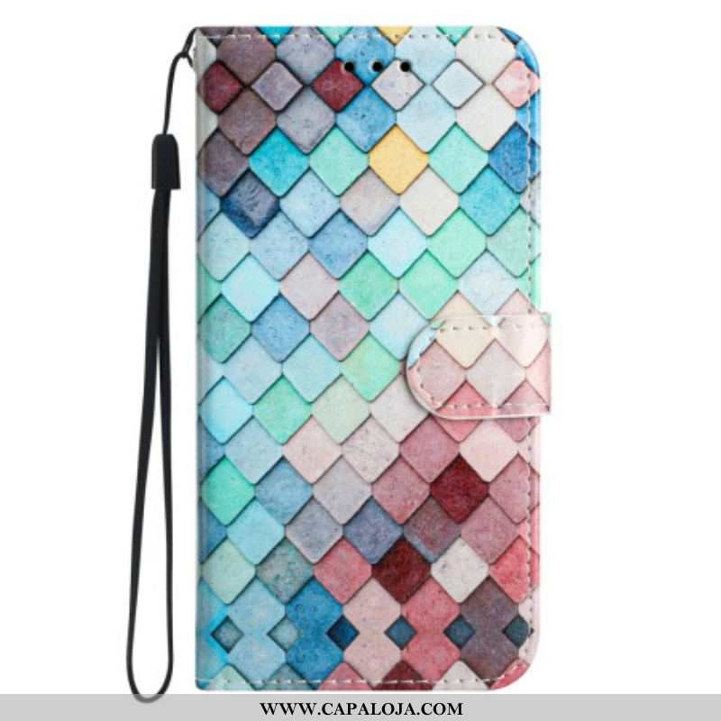 Capa Flip Para Xiaomi Redmi A1 De Cordão Grade De Tiras Coloridas