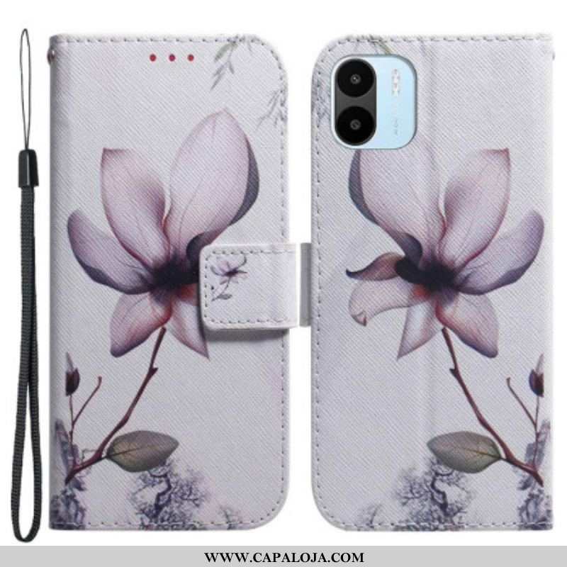 Capa Flip Para Xiaomi Redmi A1 Flor Rosa Empoeirado