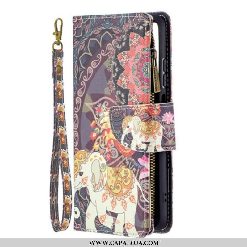 Capa Flip Para Xiaomi Redmi Note 10 / 10S Bolso Elefante Com Zíper