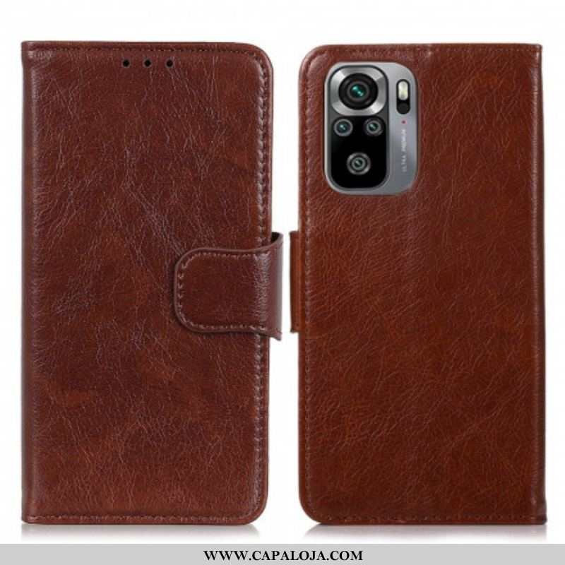 Capa Flip Para Xiaomi Redmi Note 10 / 10S Couro Napa Rachado