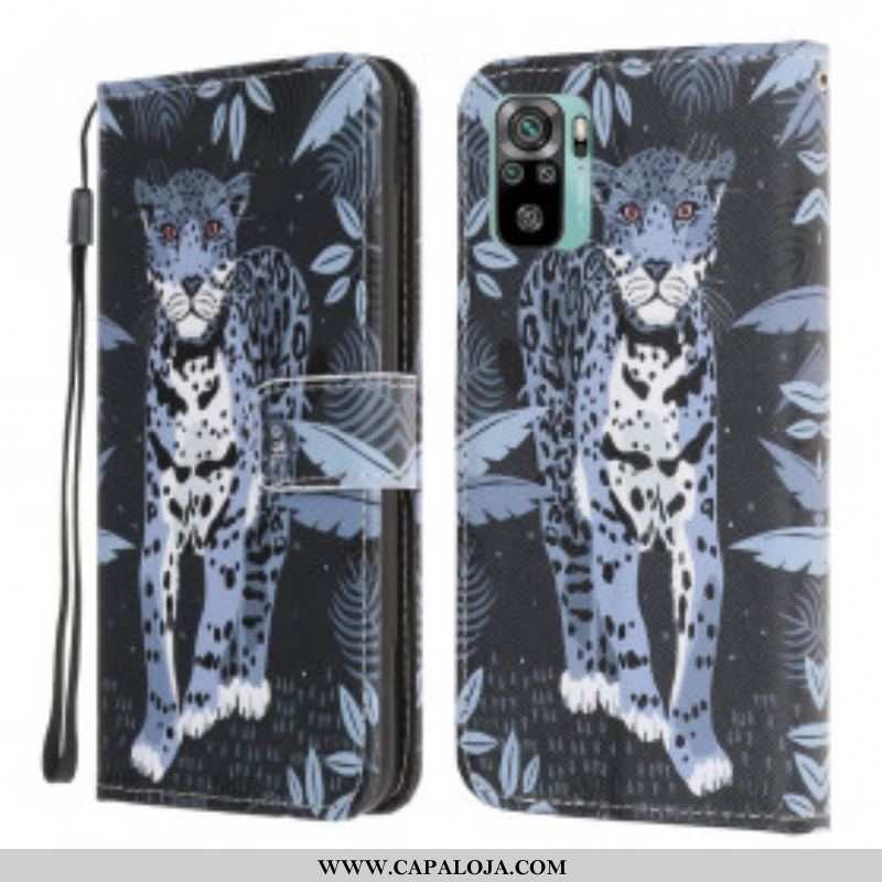 Capa Flip Para Xiaomi Redmi Note 10 / 10S De Cordão Leopardo Strappy