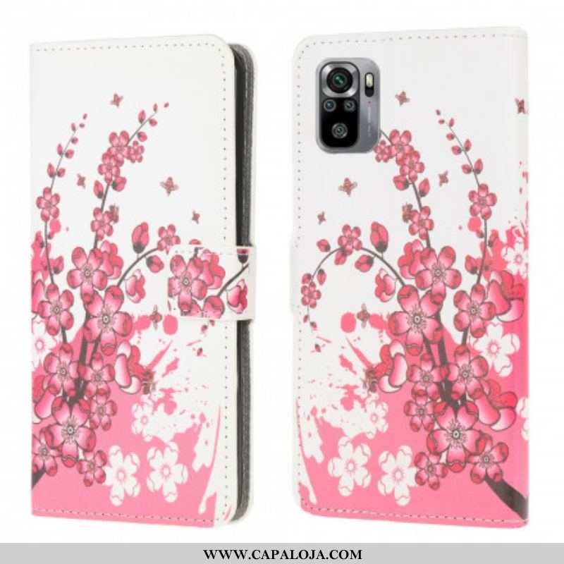 Capa Flip Para Xiaomi Redmi Note 10 / 10S Flores Tropicais