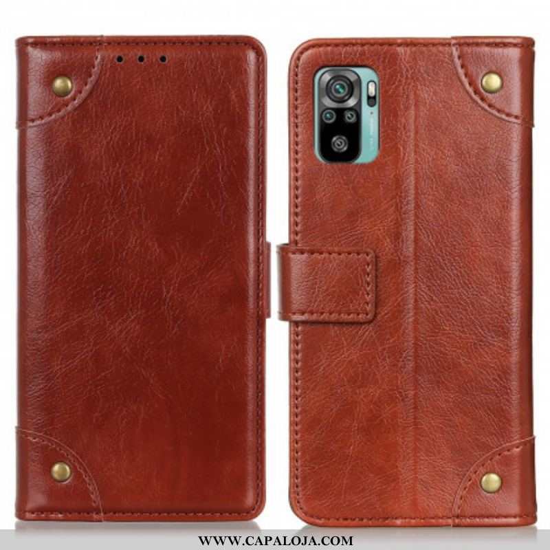 Capa Flip Para Xiaomi Redmi Note 10 / 10S Rebites Vintage Estilo Couro Napa