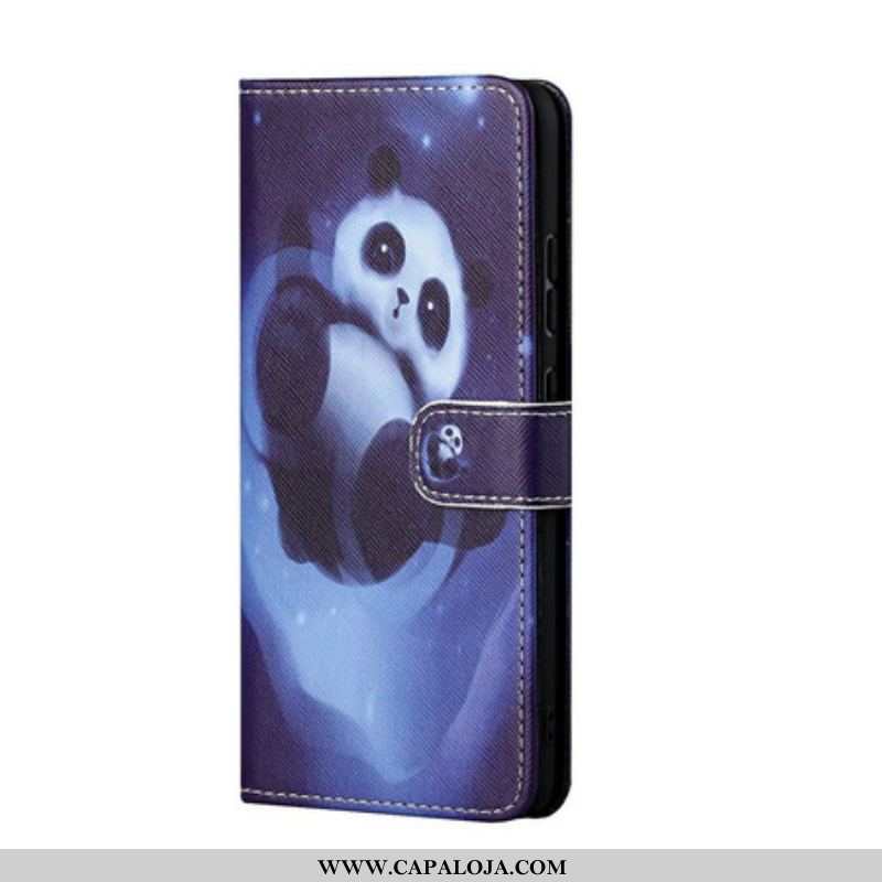 Capa Flip Para Xiaomi Redmi Note 10 5G De Cordão Espaço Panda Com Lanyard