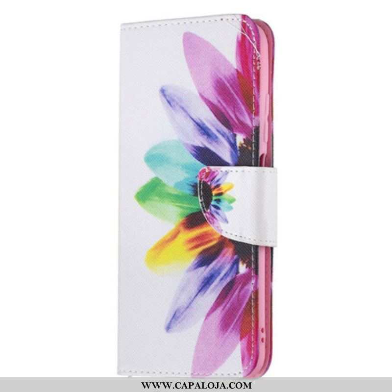 Capa Flip Para Xiaomi Redmi Note 10 5G Flor Aquarela