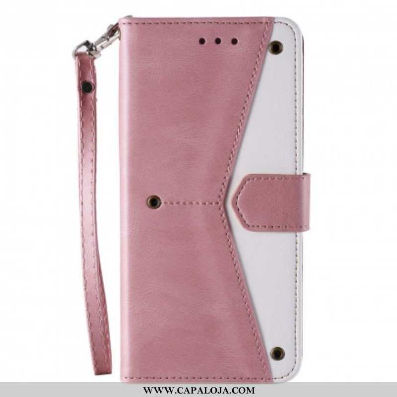 Capa Flip Para Xiaomi Redmi Note 10 5G Rebites Bicolores De Couro Falso