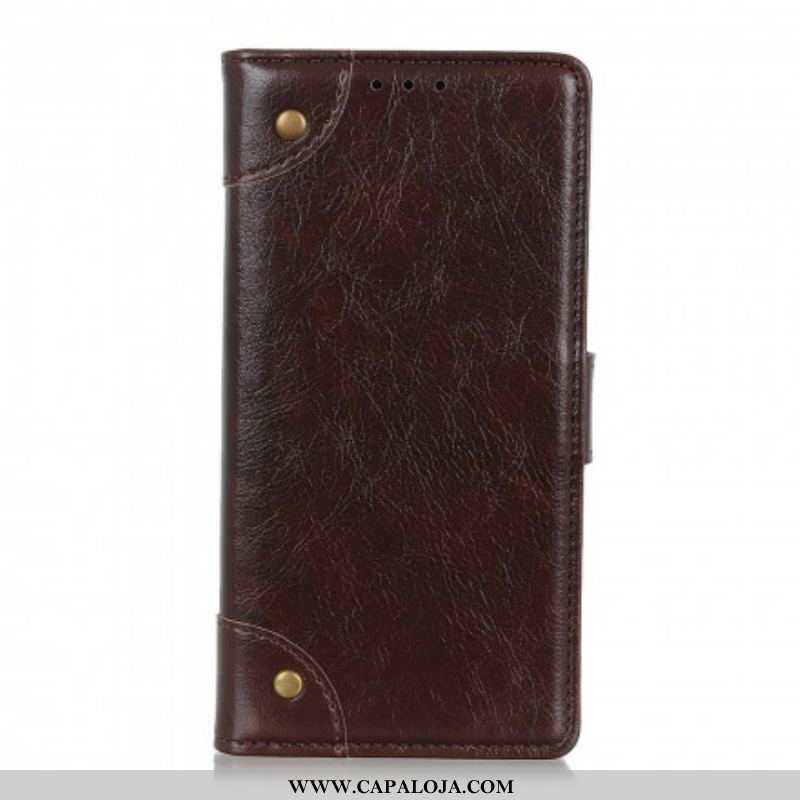 Capa Flip Para Xiaomi Redmi Note 10 5G Rebites Vintage Estilo Couro Napa