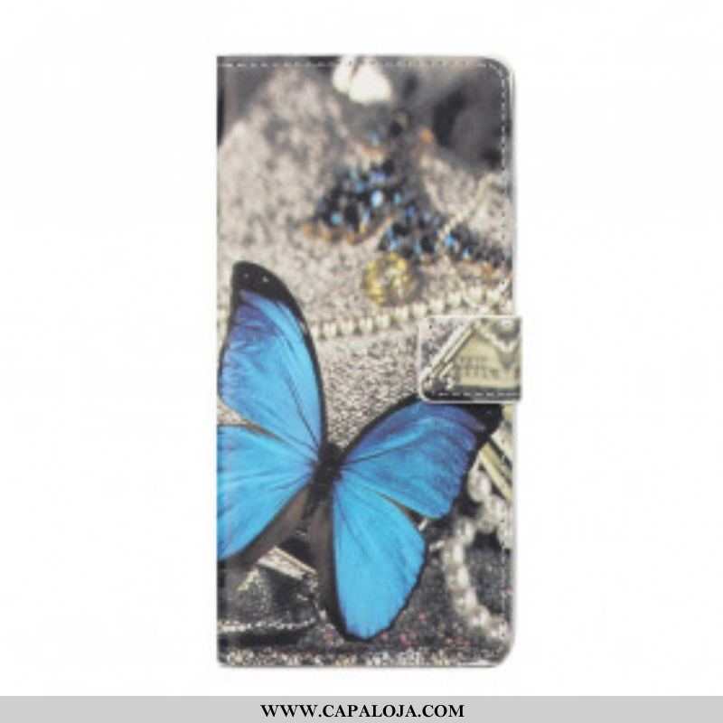 Capa Flip Para Xiaomi Redmi Note 10 Pro Borboleta Azul