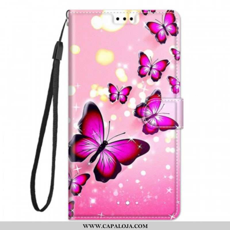 Capa Flip Para Xiaomi Redmi Note 10 Pro Borboletas E Cordão