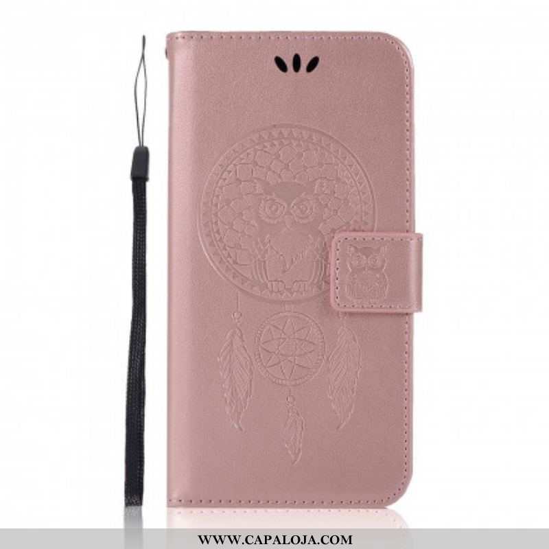 Capa Flip Para Xiaomi Redmi Note 10 Pro Coruja Apanhador De Sonhos Efeito Couro