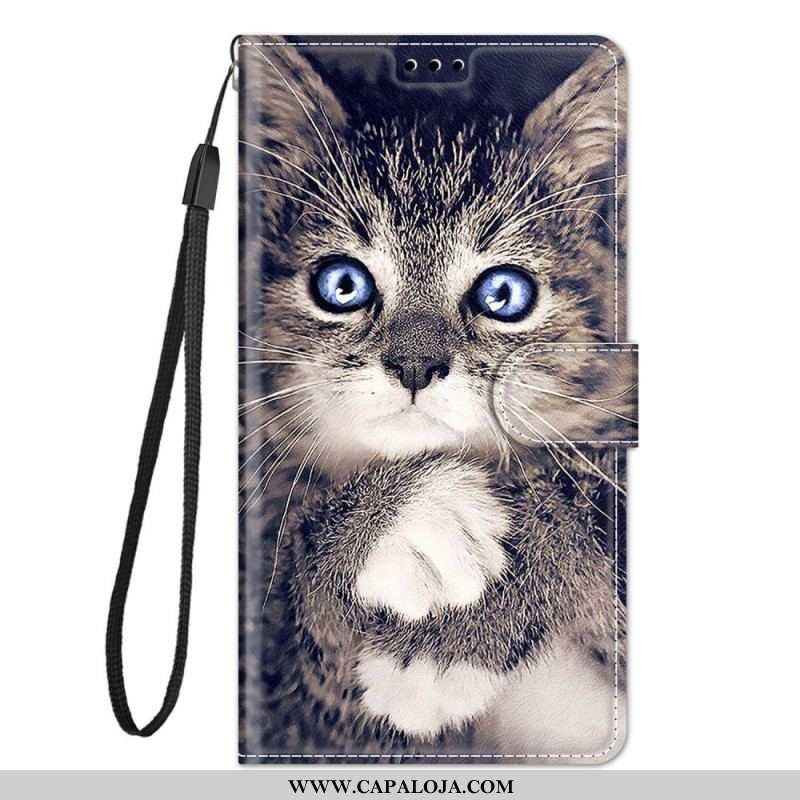 Capa Flip Para Xiaomi Redmi Note 10 Pro De Cordão Gato Muito Fofo Com Alça