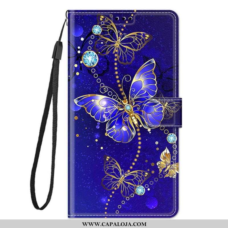 Capa Flip Para Xiaomi Redmi Note 10 Pro De Cordão Leque Borboletas