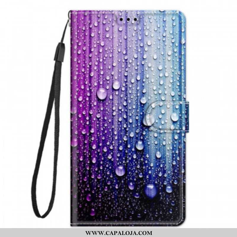 Capa Flip Para Xiaomi Redmi Note 10 Pro Gotas De Água Com Cordão