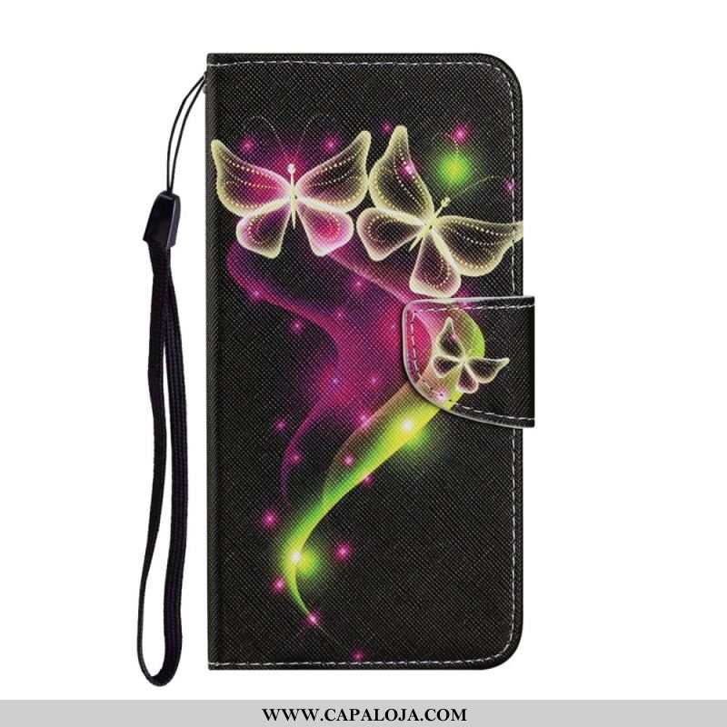 Capa Flip Para Xiaomi Redmi Note 11 Pro Plus 5G Borboletas E Cordão