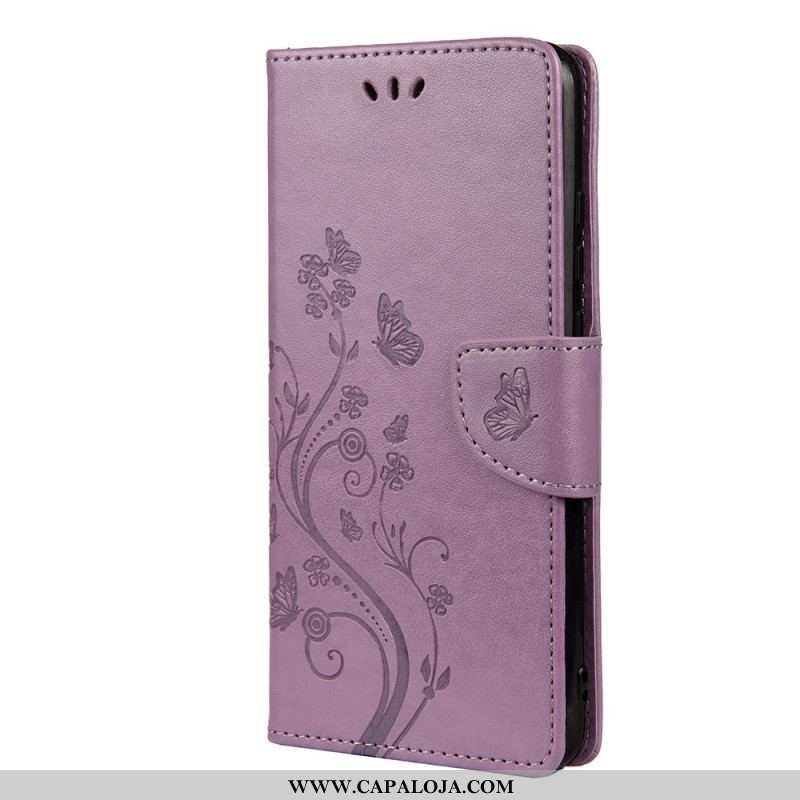 Capa Flip Para Xiaomi Redmi Note 11 Pro Plus 5G Borboletas E Flores