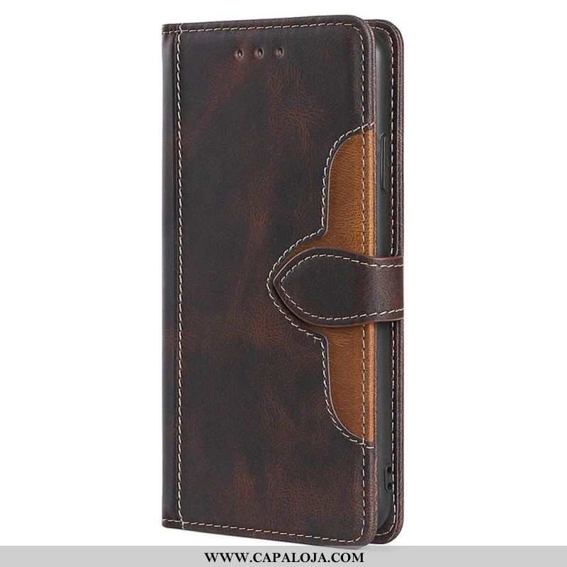 Capa Flip Para Xiaomi Redmi Note 11 Pro Plus 5G Couro Sintético Bicolor Estiloso