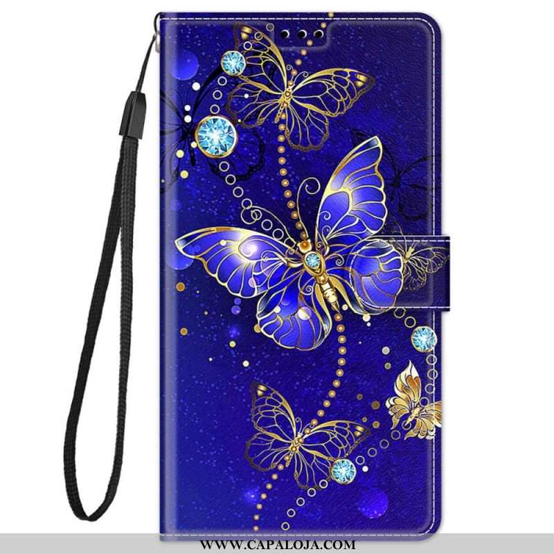 Capa Flip Para Xiaomi Redmi Note 11 Pro Plus 5G De Cordão Leque Borboletas