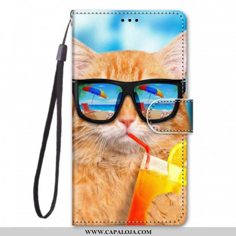 Capa Flip Para Xiaomi Redmi Note 11 Pro Plus 5G De Cordão Strappy Star Cat