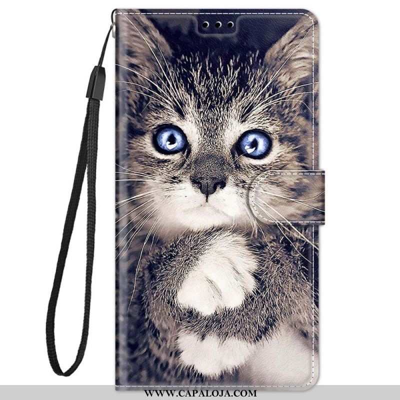 Capa Flip Para Xiaomi Redmi Note 11 Pro Plus 5G De Cordão Ventilador De Gato Tanga